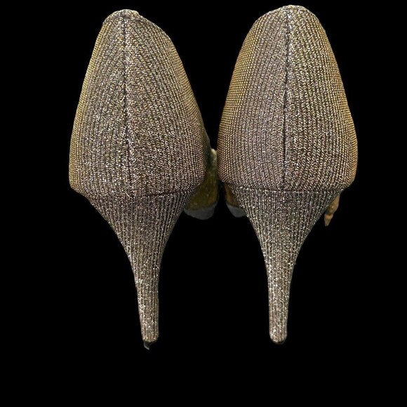 Fioni Night Prom Shoes Adult Size 8 B Gold Stardust Platform Pumps Womens - Picture 4 of 6